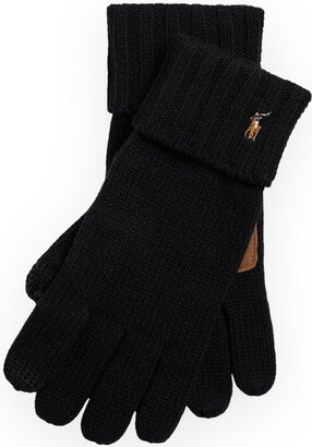 Pony Embroidered Rib-Knit Gloves-AA