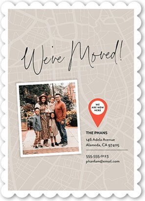 Moving Announcements: On The Map Moving Announcement, Beige, 5X7, Matte, Signature Smooth Cardstock, Scallop