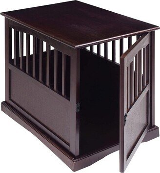 Medium Wooden Indoor Pet Crate Dog House Kennel End Table Night Stand Furniture with Lockable Latch, Pets Under 25 Pounds, Espresso