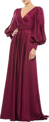 Ieena Satin Split-Sleeve Gown