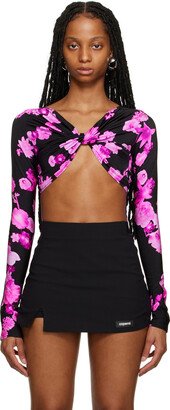 Pink & Black Draped Long Sleeve T-Shirt