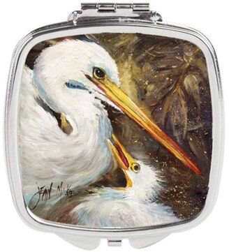 JMK1211SCM White Egret Feeding Baby Compact Mirror