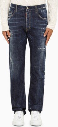 Navy slim jeans with wear