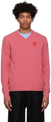 Pink Layered Double Heart V-Neck Sweater
