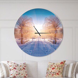 Designart 'Winter Landscape in City Park' Oversized Traditional Wall CLock