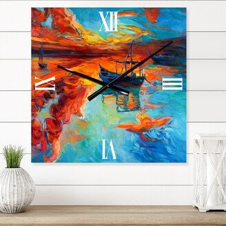 Designart 'Boat During Evening Glow At The Lake IV' Nautical & Coastal wall clock