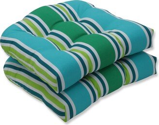 Pillow Perfect Aruba Stripe Turquoise\Green Wicker Seat Cushion