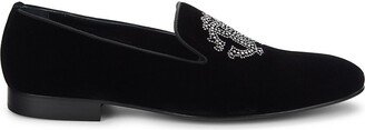 Embellished Logo Velvet Smoking Slippers