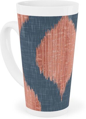 Mugs: Lela Ikat - Navy And Coral Tall Latte Mug, 17Oz, Blue