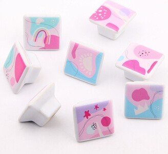 Pink Ceramics Square Knobs Pulls Door Handle Knobs Drawer Sun Knob Handles Dresser Crown Wardrobe Pull Knob Cabinet