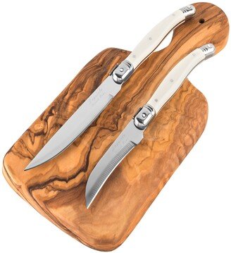 Cutting Board and Laguiole Citrus Knives, Set of 3