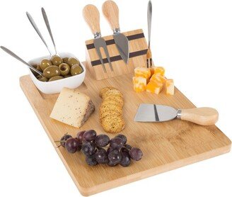 Hastings Home Eco-Friendly Bamboo Cheese Serving Tray Set With Utensils and Dip Dish - 9Pcs