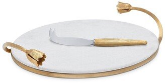 Deco Leaves Cheese and Knife Marble Set