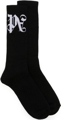 Intarsia-Logo Ribbed Socks