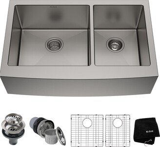 Standart Pro 33 in. 16 Gauge 60/40 Double Bowl Stainless Steel Farmhouse Kitchen Sink