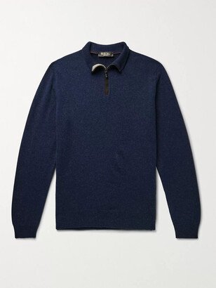 Suede-Trimmed Cashmere Half-Zip Sweater