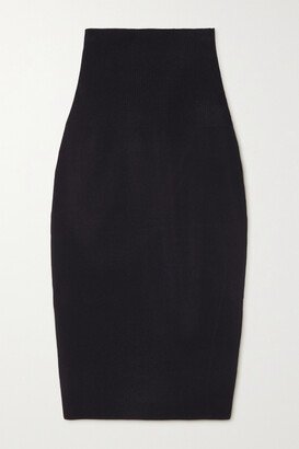 Body Ribbed Stretch-knit Midi Skirt - Black