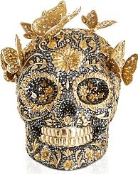 Pave Skull with Butterflies Figurine