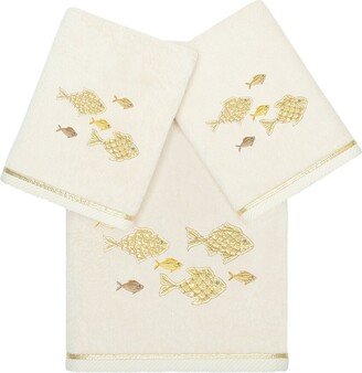 Turkish Cotton Figi 3Pc Embellished Bath & Hand Towel Set
