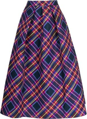 plaid-print A-line midi skirt