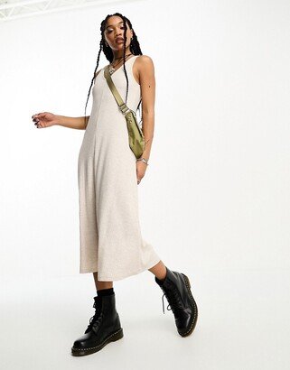 V-neck ribbed maxi dress in stone