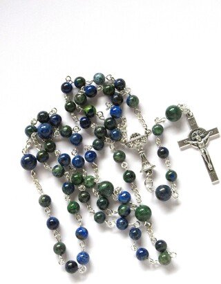 Green & Blue Catholic Rosary, Grade Aaa Chrysocolla Gemstones, Chalice Connector, 176