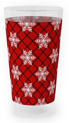 Outdoor Pint Glasses: Snowy Winter Diagonal Checker Plaid - Red And Black Outdoor Pint Glass, Red