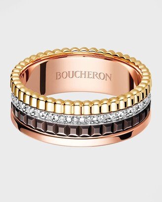 Quatre Classique Small Ring in Tricolor Gold with Brown PVD and Diamonds, EU 55 / US 7.25