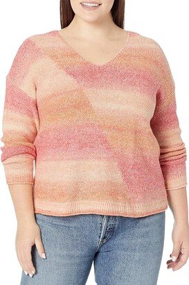 Plus Size Sunset Mix Sweater (Pink Mix) Women's Clothing