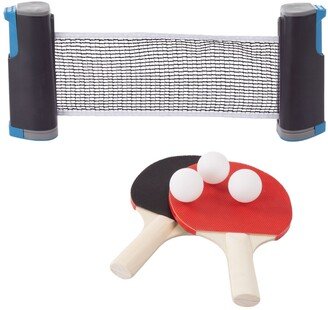 Hey Play Table Tennis Set - Portable Instant Two Player Game With Retractable Net, Wooden Paddles And Balls For Two Player Family Fun On The Go - Mult