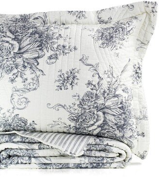 Toile & Stripe Reversible Cotton Quilt Set