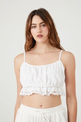 Women's Lace Flounce Cropped Cami in White Small