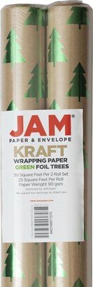 Jam Paper Gift Wrap 50 Square Feet Christmas Kraft Wrapping Paper Rolls, Pack of 2