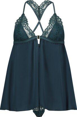 Riri Lace Trim Satin Chemise & Thong