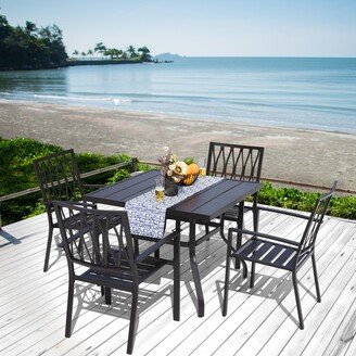 Nuu Garden Outdoor 5-Piece Dining Set with Umbrella Hole, Black with Gold Speckles