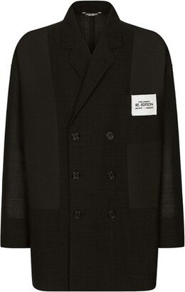 Oversize double-breasted technical cotton jacket