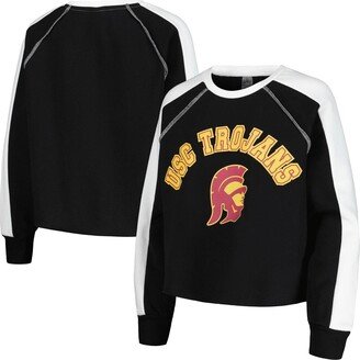 Women's Gameday Couture Black Usc Trojans Blindside RaglanÂ Cropped Pullover Sweatshirt