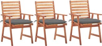 Patio Dining Chairs 3 pcs with Cushions Solid Acacia Wood - Brown