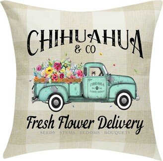 Chihuahua | Tri-Color Fresh Flower Delivery Pillow Cover ~ Mother's Day Buffalo Plaid 18 X ~Cover Only