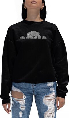 Women's Peeking Dog Word Art Crewneck Sweatshirt