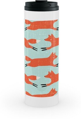 Travel Mugs: Little Orange Fox - Orange And Green Stainless Mug, White, 16Oz, Orange