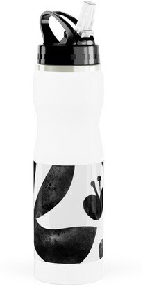 Photo Water Bottles: Flower Cutouts - Light Stainless Steel Water Bottle With Straw, 25Oz, With Straw, Black