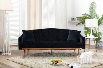 GEROJO Tufted Cushions Velvet Sofa, Accent Sofa, Loveseat Sofa with Stainless Feet Black Velvet, Converted Into a Sofa Bed