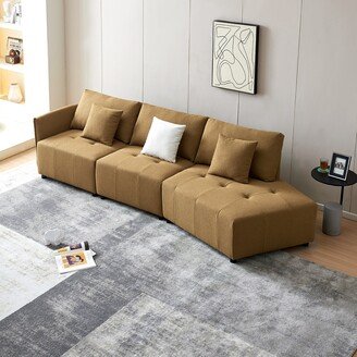 Magic Home 120'' Modern Modular Sectional Couch, Teddy Fabric L-shape 3-Seat Sofa for Living Room