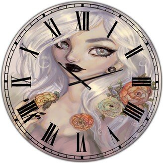 Designart Fantasy Girl with White Hair and Orange Flowers Oversized Cottage Wall Clock - 36 x 36