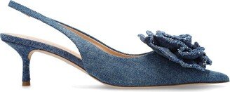 Tea Rose-Detailed Slingback Denim Pumps