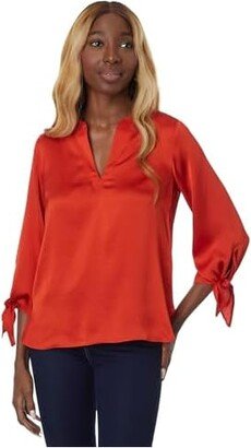 Solid Satin Tie Top (Burnt Terracotta) Women's Clothing