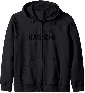 Karachi Pakistan City Skyline Silhouette Outline Karachi Pakistan Asia City Skyline Silhouette Outline Sketch Zip Hoodie