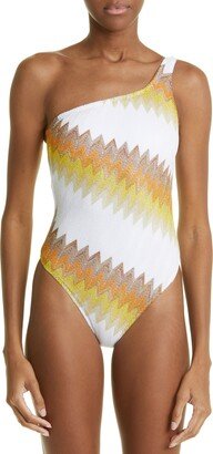 Metallic Chevron One-Shoulder One-Piece Swimsuit