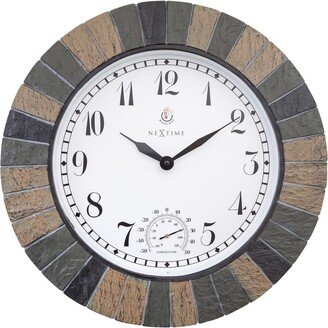 Aster, Large, 17.1-Inch Weatherproof Outdoor Wall Clock with Thermometer and Faux Stone Look